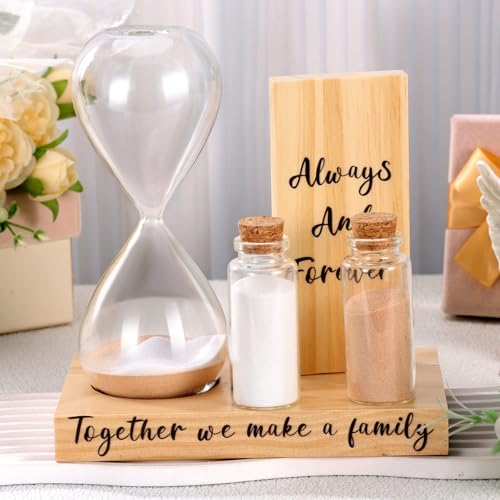 Unity Sand Wedding Ceremony Set Unity Ceremony Ideas Kit Include Wood Base Plaque Glass Hourglass Plastic Funnel 2 Mini Bottle 2 Dyed Sand for Wedding Marriage Bridal Party Decoration Supplies