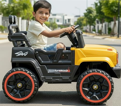 Image of Wishmaster 4x4 Kids Electric Ride On Jeep with Remote Control | Battery Operated Car for Kids 2-6 Years | RGB LED Lights, Bluetooth Music | Birthday Gift | 1-Year Warranty On Motors & Motherboard