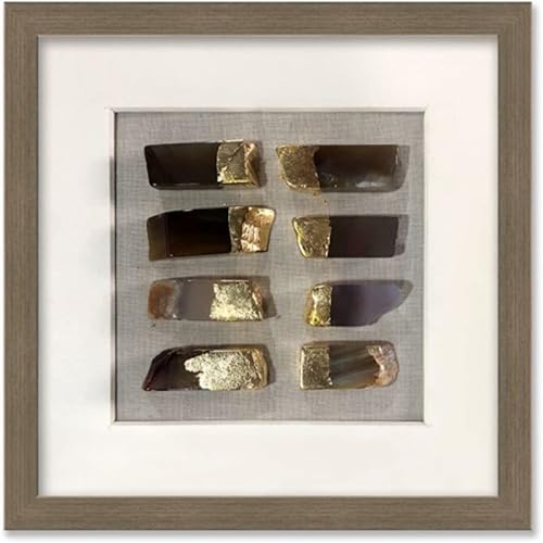 TNZI Arte de pared de ágata natural dorado con diseño de geoda decoración de geoda con marco de PS marrón claro (8 x 8 x 1.2 pulgadas)