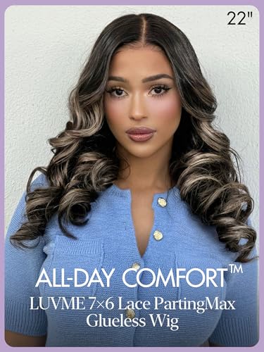 Image of LUVME HAIR 7x6 HD Lace All-Day Comfort Wig 200% Density Hair PartingMax Lace Wigs Mix Blonde Highlight Color Loose Body Wave Lace Front Wigs Human Hair Pre Cut Plucked Lace Frontal Glueless 24 Inches