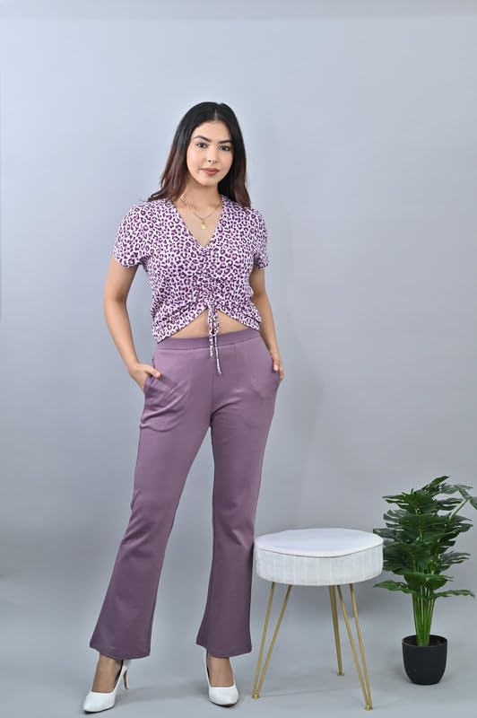 Image of Mlada Bootcut Flare Pants for Women Stretch Cotton Knit Boot Cut Mid Waist Flared Trouser Elastic Waist Band Utility Pockets for Formal Office Work Wear,Travel-Regular /Plus Size
