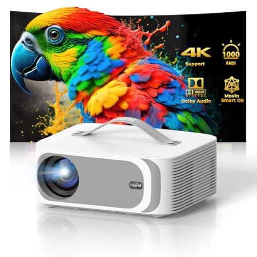 Image of 4K-Projector with WiFi 6 & Bluetooth 5.2, Lisowod Native 1080P, Outdoor Movie Projector Electric Focus 4D/4P Keystone Portable Smart Projector (Ivory White)
