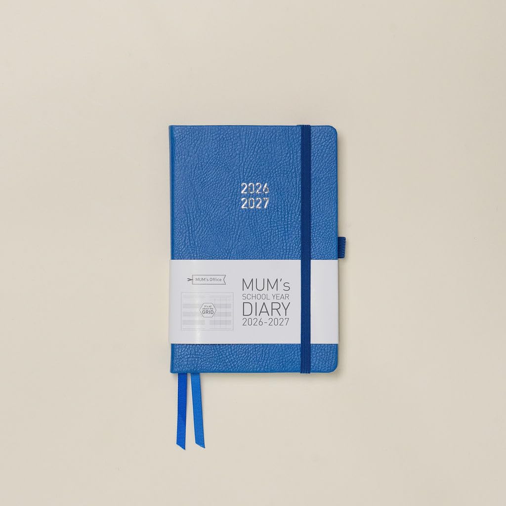 Mum's School Year Diary 2026-27 (Cobalt) - Medium sized Academic 2026-27 diary - Aug 2026 to Aug 2027 - Week-To-View with 4 column GRID layout - organise the scheduling chaos of busy family life