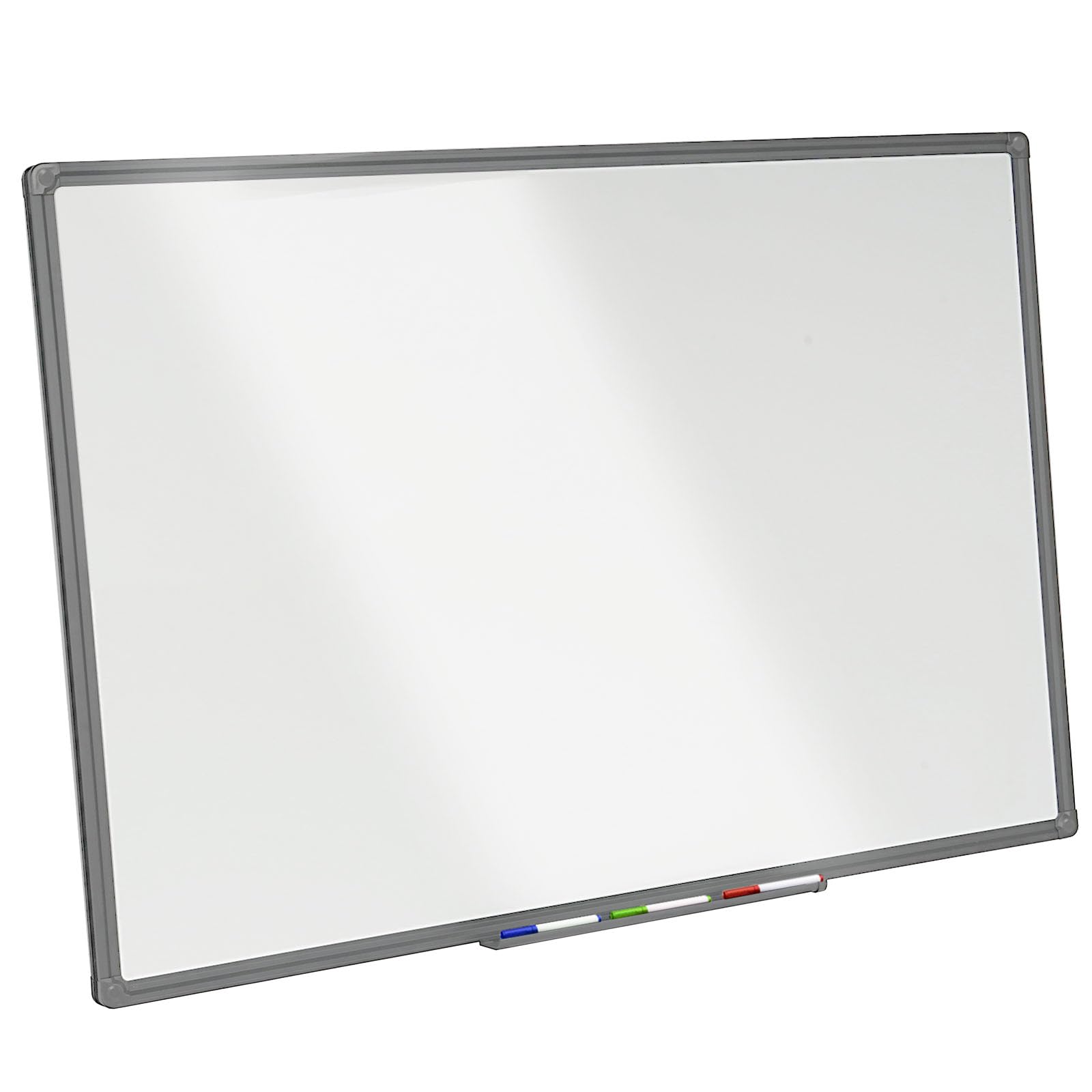 OfficeMarshal Tableau magnétique Whiteboard 60 x 90 cm avec cadre en aluminium argent | Tableau blanc magnétique avec rangement pour stylos | Tableau mémo magnétique effaçable à sec (cadre argenté)
