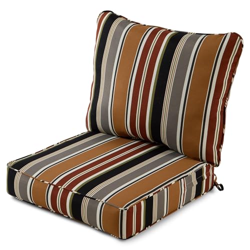 Outdoor Deep Seat Cushion Set 24x24 Seat + 28x22 Back – Dacron Wrapped Foam Core, Removable Zipper Seat Cover, Corded Trim, Patio Lounge Replacement Cushion with Ties, Brick Stripe