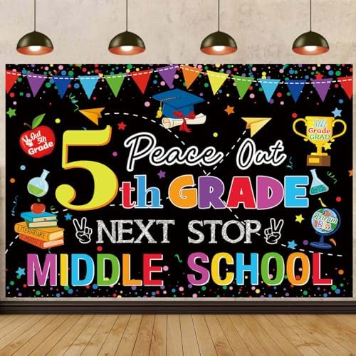 Amazon.com : 5TH Grade Graduate Backdrop Peace Out 5TH Grade Next Stop ...