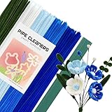 手芸モール モール カラーミックス 約270本 20本のフラワーロッド 花セット カラーモール クラフトモール 工作モール 造花 フラワー ワイヤー 骨格モール ワイヤーアート カラフルな装飾品、造形材料、学校用手工材料、クリスマスツリーの装飾，記念日 誕生日 母の日贈り物 バレンタインデー ギフト（ブルー系ミックス）