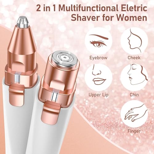 Image of 2-in-1 Electric Hair Remover for Women, USB Rechargeable | Eyebrow & Body Trimming, Floating Blade Technology, 2 Replacement Heads, Painless & Precise, Glitter Rainbow Design