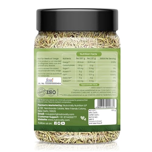 Image of NutroVally Rosemary Leaves 100g | For Seasoning & Helps In Hair Growth | 100% Natural Rosemary Dried Leaves | Food Grade With Mist Spray + Combo Bottle| Rosemary leaves organic