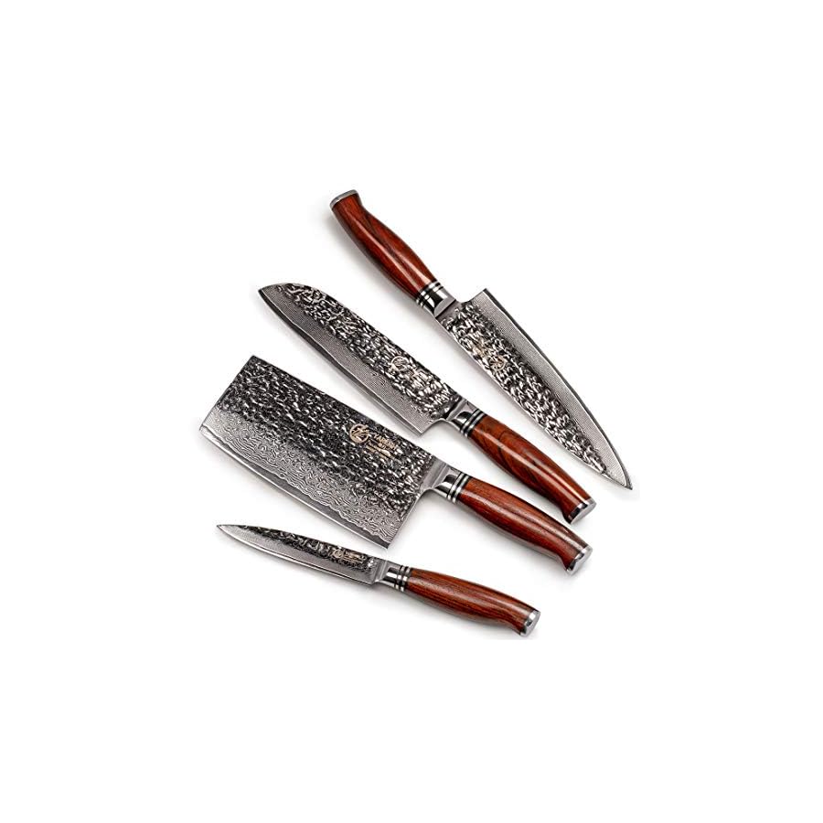 YARENH-Damascus-Kitchen-Knife-Set-with-Cleaver-4-Pcs-73-Layers-Japanese-High-Carbon-Stainless-Steel-Full-Tang-Natural-Dalbergia-Wood-Handle-Professional-Chef-Knife-Set YARENH Kitchen Knife Set with Cleaver 4 Pcs, 73 Layers Damascus High Carbon Stainless Steel, Full Tang Natural Sandalwood Handle, Professional Chef Knife