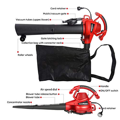 image for LawnMaster Red Edition BV1210E 1201 Electric Blower Vacuum Mulcher 12 