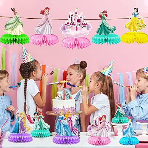 9Pack Princess Party Honeycomb Centerpiece,Princess Theme Birthday Party Supplies,3D Double Side Table Decorations,Girls Cartoon Table Topper #TOP6