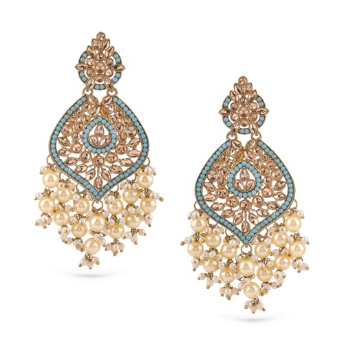 Image of Rubans Chandelier Earrings Kundan Pearl Traditional Jewellery Wedding Festive Gift for Women & Girls