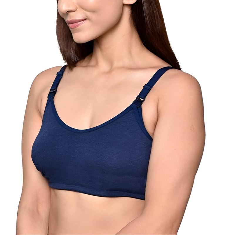 Image of Inner Sense Organic Cotton Bamboo Nursing Bra for Women I Non Padded Feeding Bra with Keyhole Back Design I Wire Free Maternity Innerwear with Full Coverage
