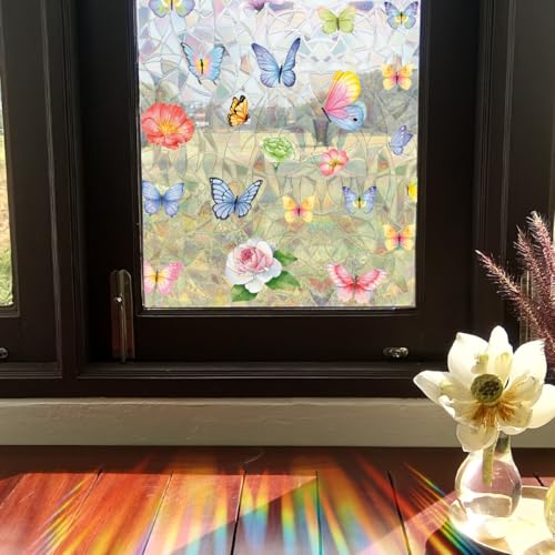 Vinilo decorativo para ventana mariposa y flores 15.75 x 40 in miniatura 3