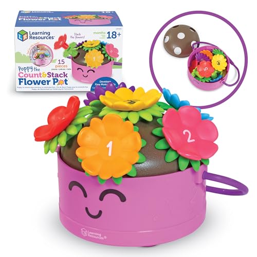 Learning Resources Poppy the Count & Stack Flower Pot - 15 Pieces, Ages 18+ Months, Toddler Fine Motor and Sensory Toys, Preschool Activity, Montessori