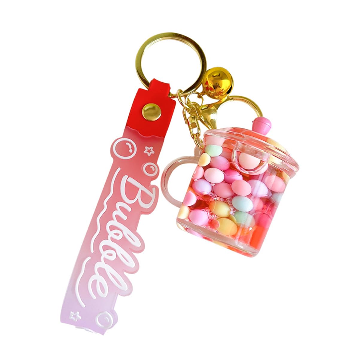 ZDHC Cute Mug Quicksand Keychain Creative Moving Liquid Rainbow Bean Floating Keyring Car Keys Bag Pendant for Women
