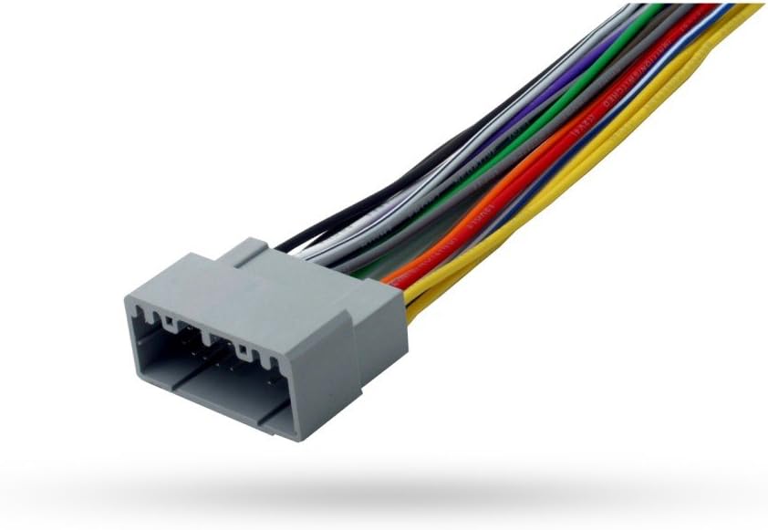 Image of a gray multi-pin electrical connector with numerous colored wires extending from it.