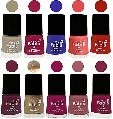 Image of SMC Fabia ALL IN ONE (PACK OF 10), Long Lasting Glossy Nail Polish, 6 ml Each, All Vibrant Colours,01708