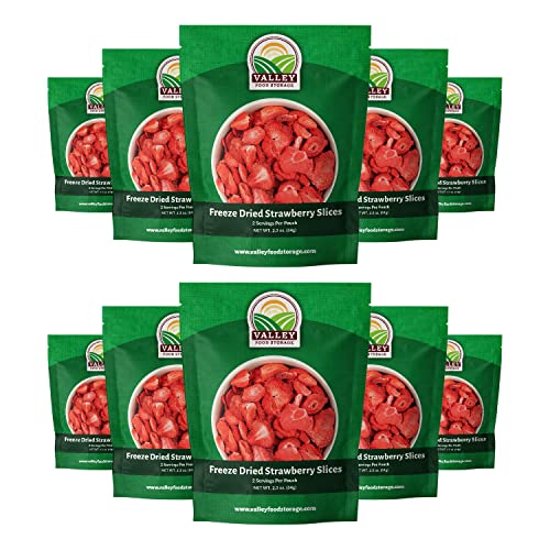 Image of Valley Food Storage Freeze Dried Strawberries | Emergency Food Supply, 25 Year Shelf Life | Survival Food, Camping Snacks & Long Term Prepper Storage | Real Fruit, Packaged in USA (10 Bags + Bucket)