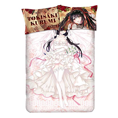 MXDZA Anime Date A Live Nightmare Tokisaki Kurumi Otaku Bedding Linen Bedding Set Bed Sheet or Duvet Cover with Two Pillow Cases