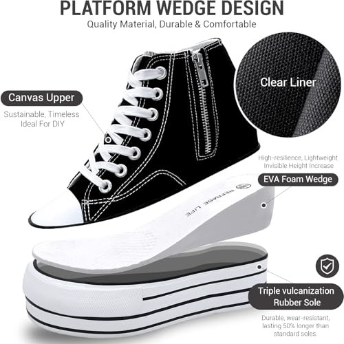Womens Platform Wedge Sneakers Hidden Wedge 4 Inches Height Boost, High Top Canvas Heel Sneakers White Fashion Sneakers for Women and Girls2