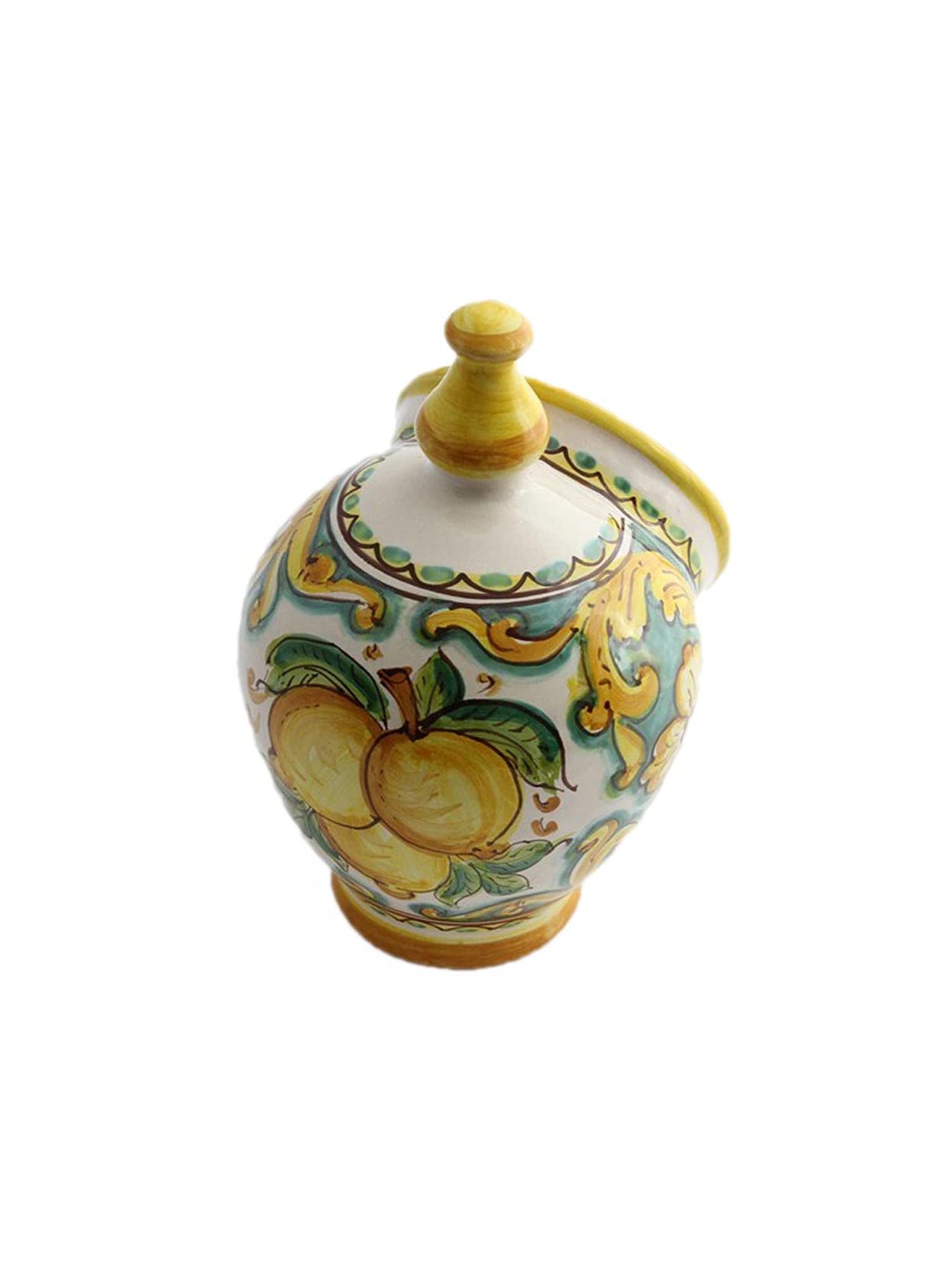 Saliera in ceramica decorata a mano da ceramisti siciliani di Santo Stefano di Camastra limoni art 15