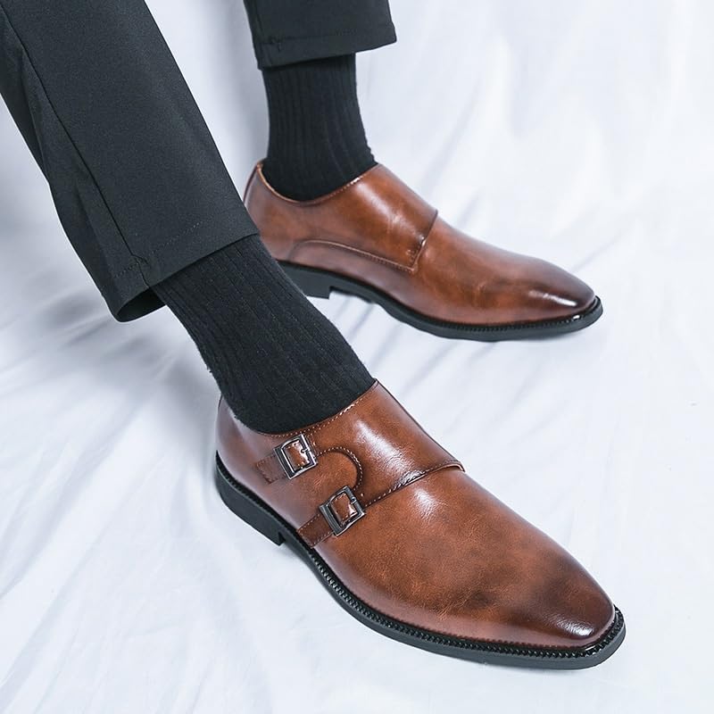 Men Double Monk Dress Oxford Office Evening Luxury Leather Breathable Business Working Office Anti-Slip Non Slip Rubber Sole Block Heel Low Top Shoe Slip-on3