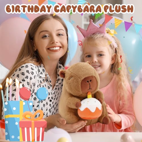 Image of Cute Capybara Plush with Cake - 13-inch Kawaii Capybara Stuffed Animal Pillow Soft Stuffed Plush Toy - Capybara Party Decoration Birthday Gifts for Kids Adult