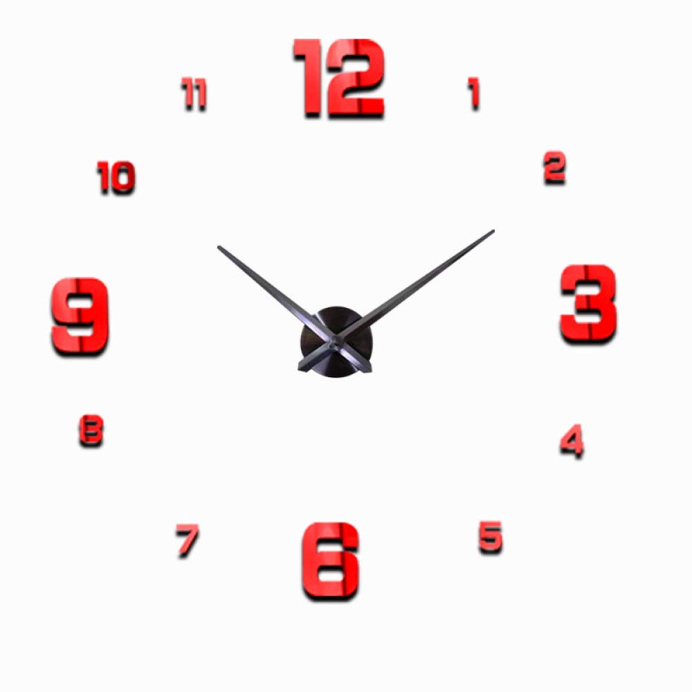 Grande horloge murale 3D DIY en acrylique rouge 80-120cm pour decoration de salon moderne