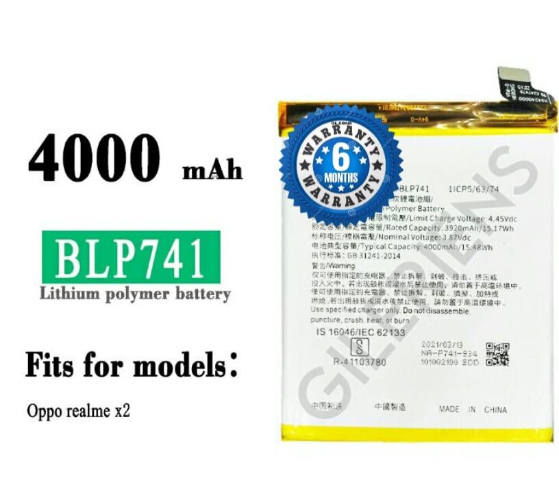 Image of GILERINS Original BLP741 Battery for Realme XT /Realme X2 RMX1921 RMX1992, RMX1993, RMX1991 Battery with 6 Month Warranty and high Capacity Battery Backup.(for Oppo BLP741)