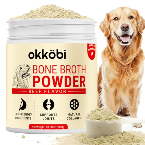 OKKÖBI Beef Bone Broth for Dogs - All-Natural Food Topper for Picky Eaters - Powder Supplement for Joint Health, Digestion & Hydration, 10.5oz