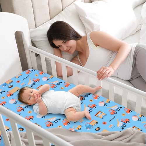 Image of JISEN Baby Crib Sheets Soft Breathable Fitted Crib Sheets for Standard Crib and Toddler Mattress Baby Bed Sheets for Crib for Boys Girls Neutral 52x28 Inch Blue Trucks