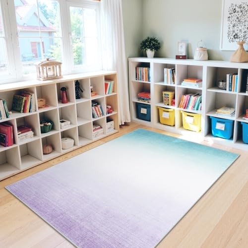 Tapete lavable 5x7 pies con diseño degradado morado miniatura 5