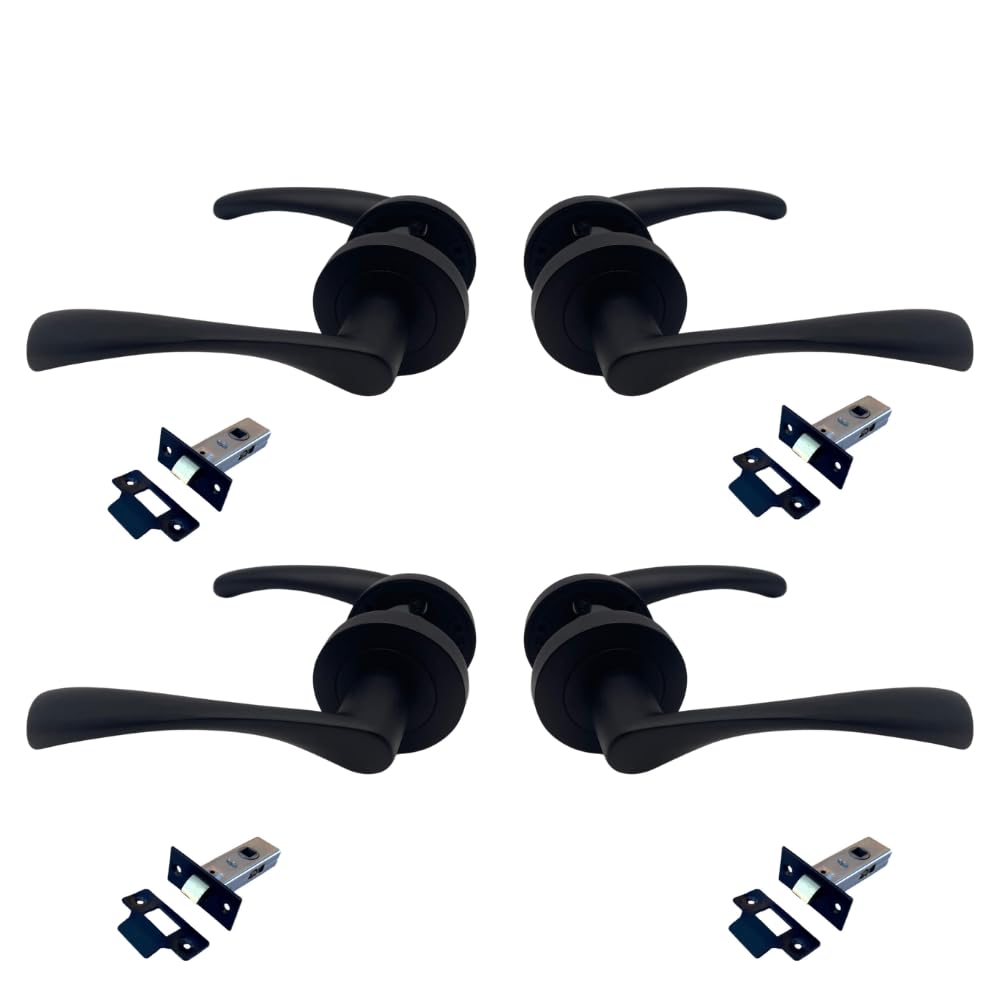 Epsom Door Handle® Astrid Lever on Rose Internal Door Handles – Matt Black – 120mm Handle, 51mm Rose – Packs of 4 – with Tubular Latch