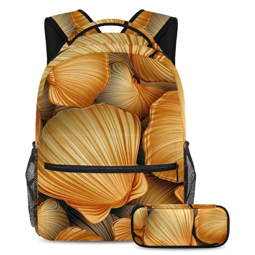 Cartable et sac à dos enfant coquillages jaunes avec trousse grand format
