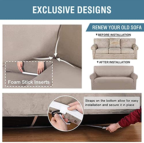 Housse de canapé élastique en daim imperméable 3 places kaki - 7