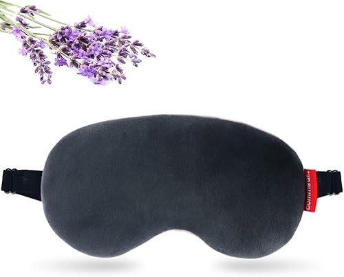 Comfheat Máscara de ojos con peso para mujeres y hombres, almohada de compresión de calor húmedo para microondas con lavanda y correa ajustable,
