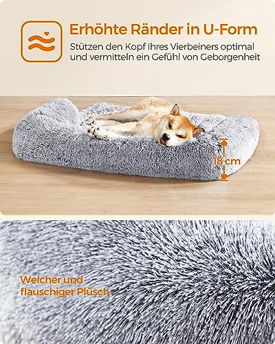 Feandrea FluffyHug Hundebett Plüsch, Hundedecke Sofa, Sofaschutz Hund, Hundekissen, Größe XL, für mittelgroße und große Hunde, 110 x 95 x 18 cm, Ombré-Grau PGW223G01