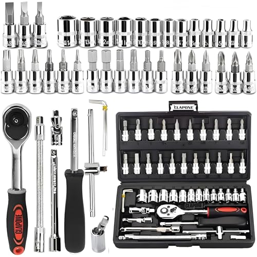 CLAPONE 46-Piece Tool Kit with 1/4" Drive Socket, Screwdrive...