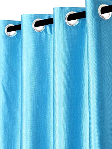 Image of Home Sizzler Polyester 3 Piece Long Door Curtain Set, 9 feet (2 Aqua, 1 Cream)