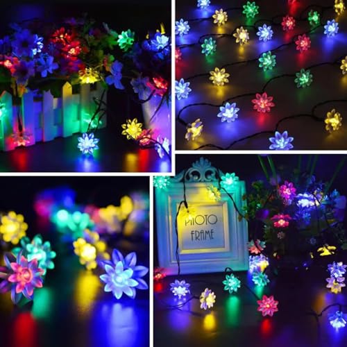 Image of Xenith 14 LED Double Silicone Lotus Flower Fairy String Decorative Lights for Diwali Christmas Tree Home Bedroom Window Wall Garden Lighting Navratri Ganpati Decoration (Multicolor, 3.5 Meter)