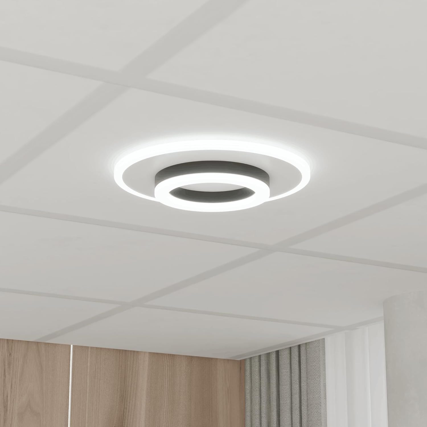Modern LED Ceiling Light for Living Room, Bedroom, Hallway & Office | Round Geometric Flush Mount Ceiling Lamp | Energy Efficient Decorative Indoor Lighting Fixture | Cool White LED Light (20)-image-29