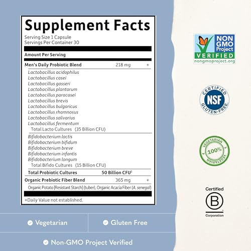 Garden of Life Probiotics for Men, Dr Formulated 50 Billion CFU 15 Probiotics for Digestive Health + Organic Prebiotic Fiber, Colon & Immune Support, Daily Gas Relief, Shelf Stable, 30 Capsules - Image 4