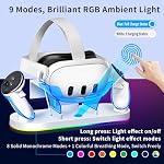 Charging Dock for Meta Quest 3/3S, 18W Fast Charger with 2 Rechargeable Batteries, 8 LED Lighting Modes, USB-C Charging Accessory, Charging Stand for VR Headset and Controller