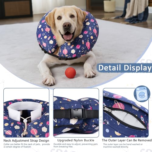 Image of Inflatable Dog Cone Collar,Waterproof Soft Dog Donut Cone for Large Medium Small Dogs Cats, Recovery Pet E-Collar Alternatives After Surgery (Planet, Small)