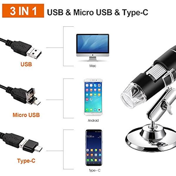 Цифровой USB-микроскоп увеличение от 40x до 1000x 8 светодиодов камера-эндоскоп с сумкой для переноски и металлической подставкой совместим с Android Windows 7 8 10 Linux и Mac
