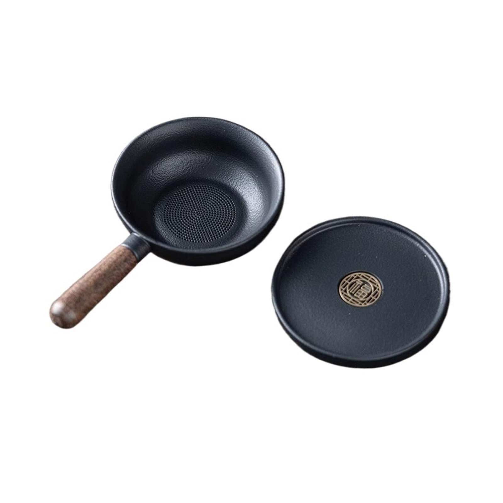 Teesieb aus Keramik Teesieb mit Sandelholzgriff, Schwarz-Weiß-Teefilter, Keramikfilter, Teezeremonie-Zubehör, Teeset-Zubehör für Familie und Büro(Black-1 set)