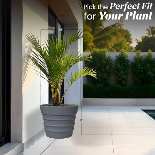 Image of YUCCABE ITALIA Fox B BR 14 Inch Grey Planter Pot Large Decorative Flower Pot for Home, Balcony & Garden
