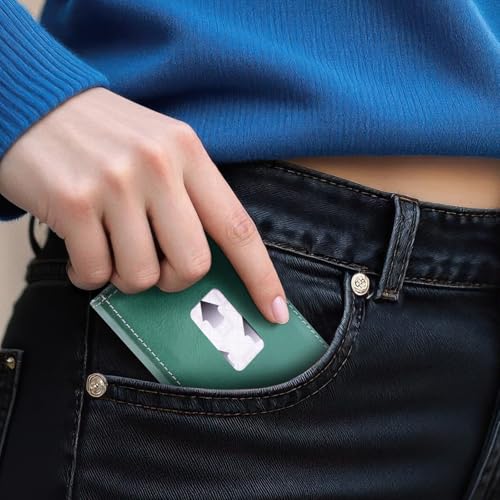 Image of LLH Leather Trifold Wallet - RFID Blocking with Stainless Steel Locking Clip Wallet, Minimalist Front Pocket RFID Blocking Credit Card Holder (Turquoise)